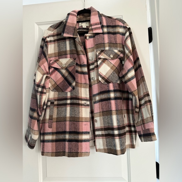 Multi Pink Brown Plaid Shacket - Picture 1 of 7